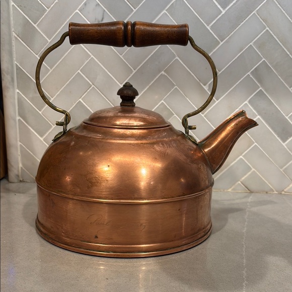 Vintage Paul Revere Copper Tea Kettle with Wooden Handle - Picture 1 of 8